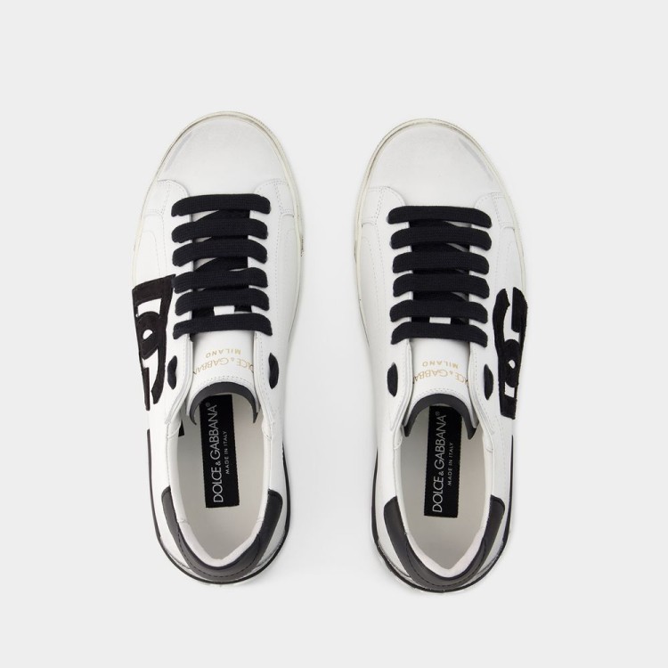 Shop Dolce & Gabbana Portofino Sneakers - Leather - Black/ White In Grey