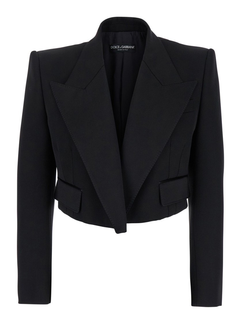 Shop Dolce & Gabbana Spencer' Black Single-breasted Cropped Jacket With Peak Revers In Velvet