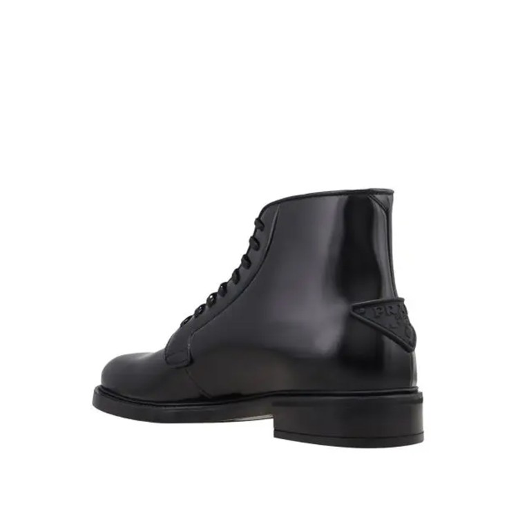 Shop Prada Leather Lace-up Boots In Black