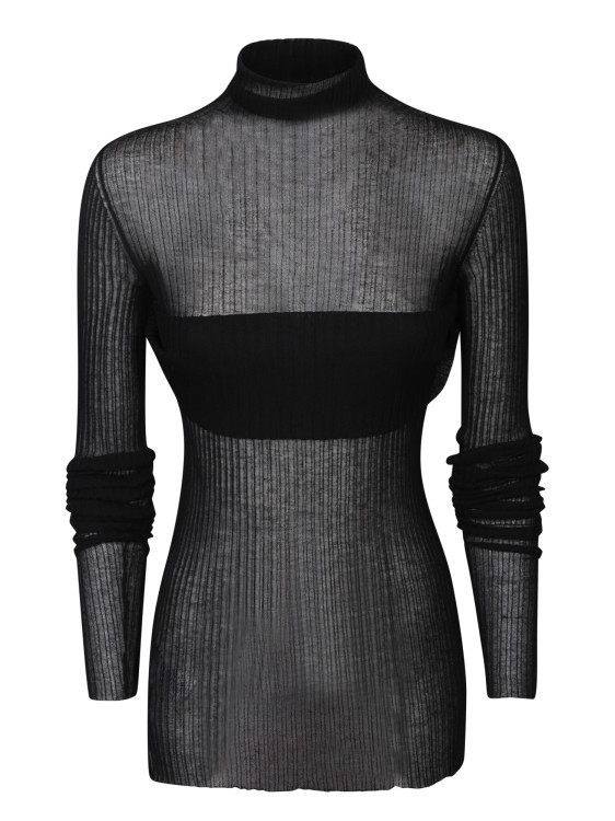 Shop Quira Sheer Fabric High Neck Long Sleeves In Black