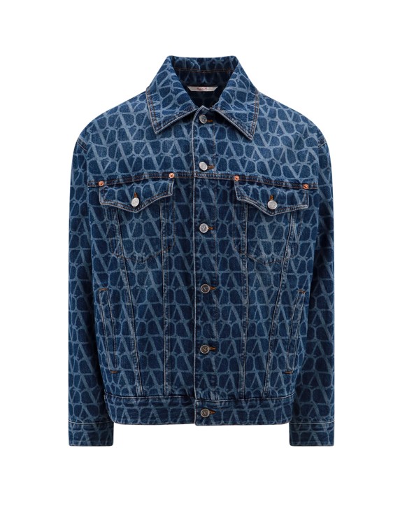 Valentino Denim Jacket With Toile Iconographe Motif In Blue