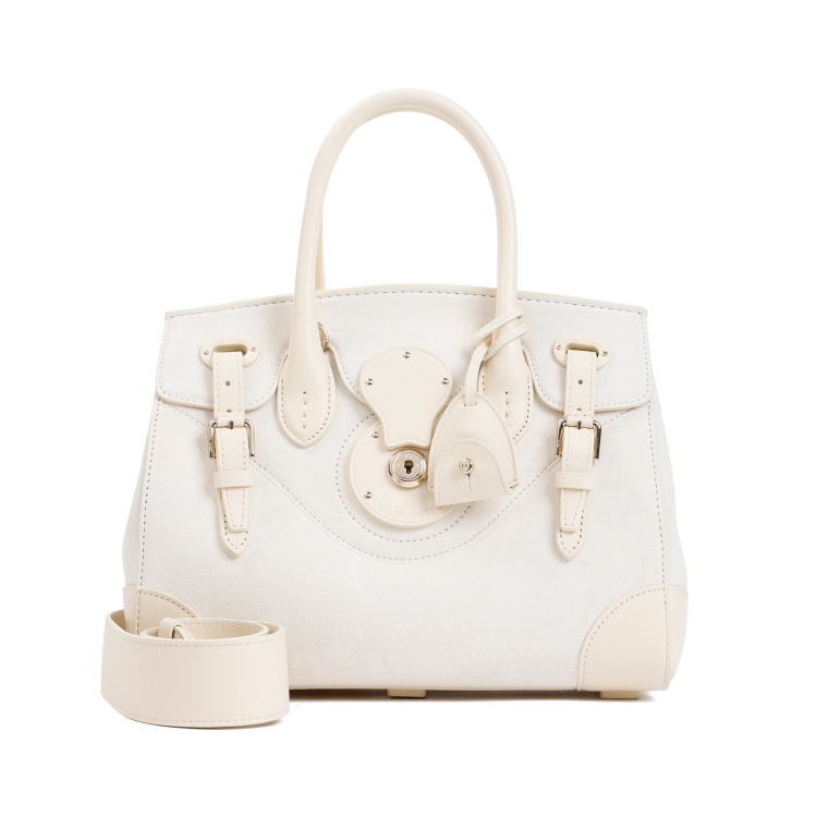 Polo Ralph Lauren White Butter Suede Calf Leather Ricky 27 Small Satchel Bag In Neutrals