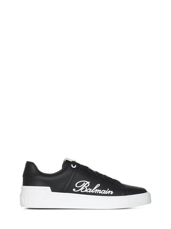 Shop Balmain Black Calf Leather B-court Sneakers