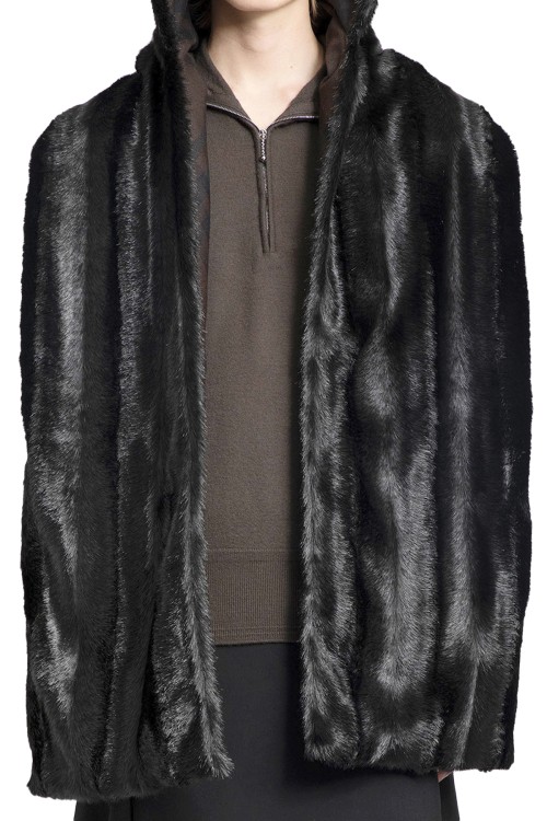 Burberry Faux Fur Hooded Scarf In Black