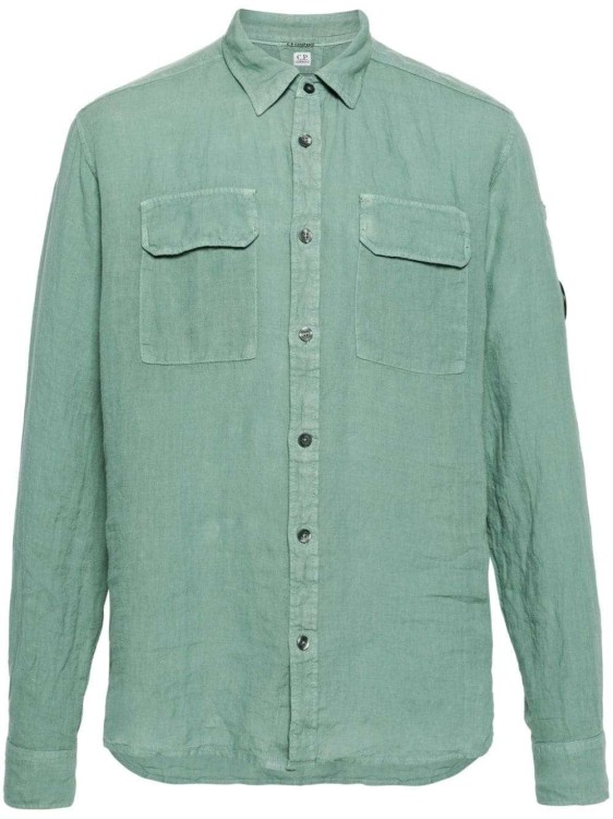 Shop C.p. Company Lens-detail Green Linen Shirt