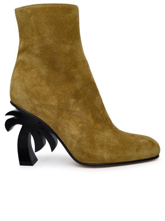 Palm Angels Beige Suede Ankle Boots In Brown