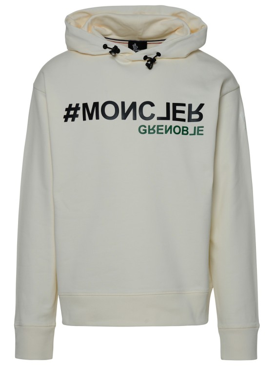 Shop Moncler Logo Hooded Sweatshirt In White