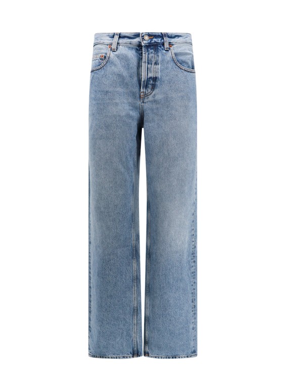 Shop Saint Laurent Cotton Jeans With Back Logo Patch In Blue