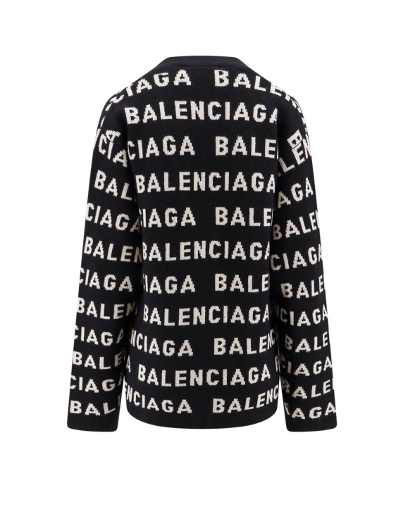 Shop Balenciaga Wool Cardigan With Allover Logo Intarsia In Black