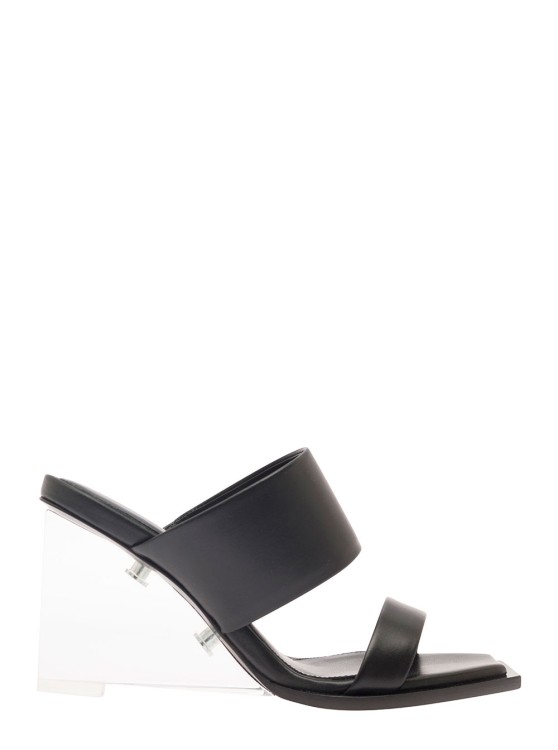 Shop Alexander Mcqueen Black Wedge With Double Strap And Trasparent Plexiglass Heel In Smooth Leather In Grey
