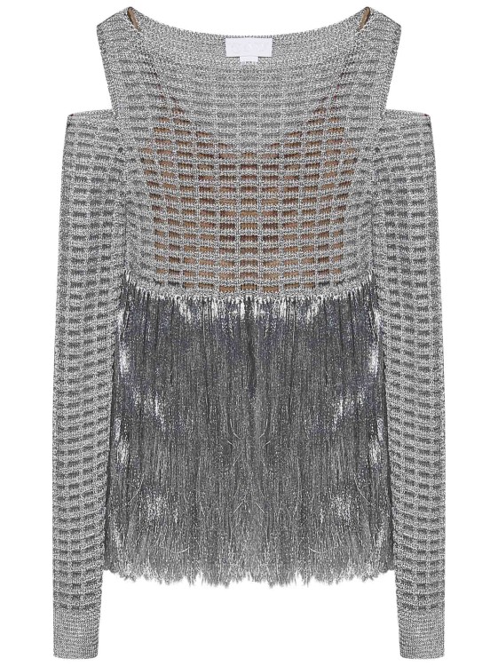 Shop Genny Long-sleeved Silver Viscose Blend Knit Top In Grey