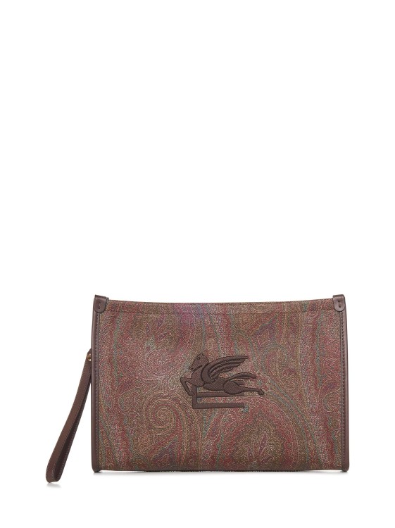 Etro Paisley Jacquard Fabric Clutch Bag In Brown