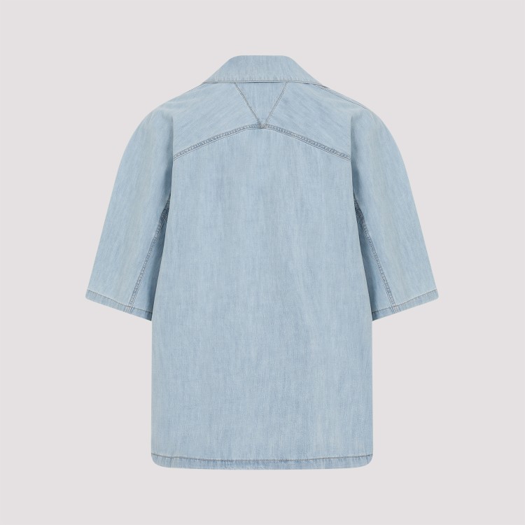 BOTTEGA VENETA BOTTEGA VENETA LIGHT BLEACH BLUE COTTON CHAMBRAY SHIRT 