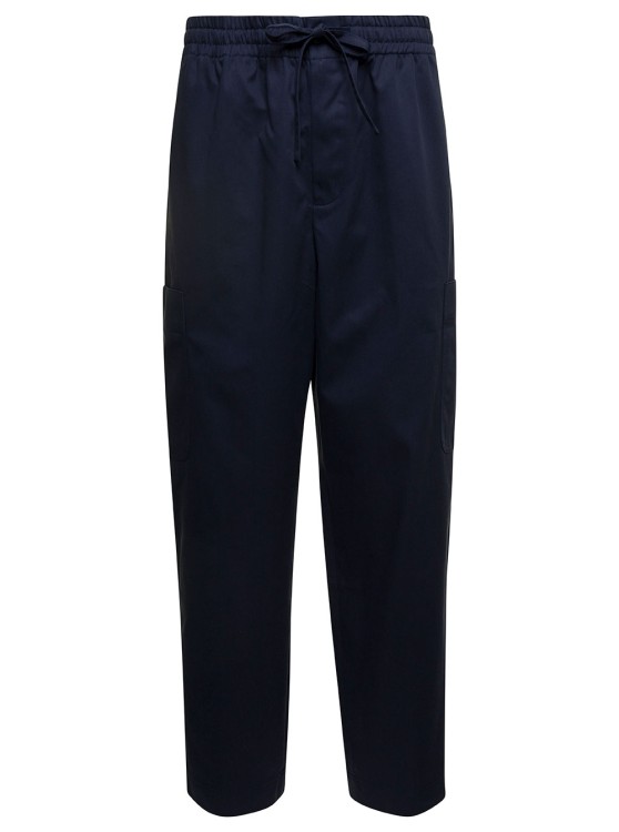 KENZO BLUE CARGO PANTS WITH DRAWSTRING AND LOGO PATCH IN COTTON