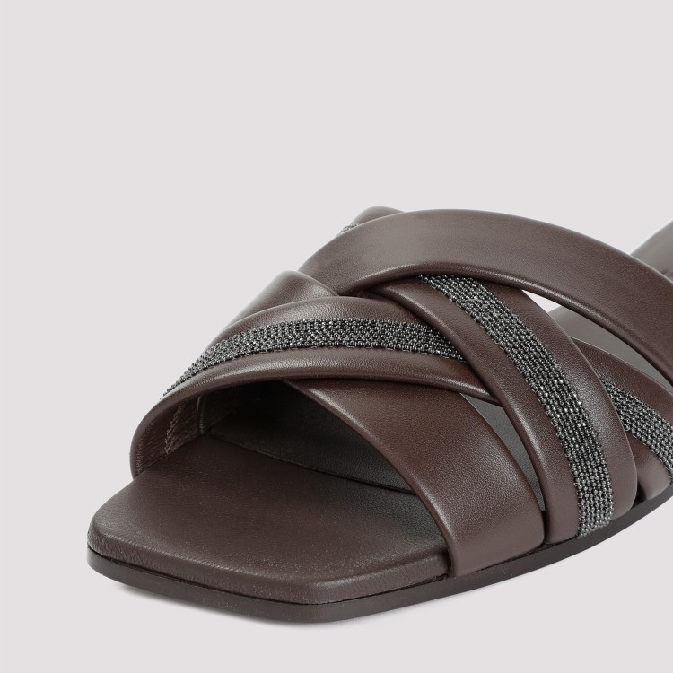 Shop Brunello Cucinelli Dark Brown Leather Sandals In Grey