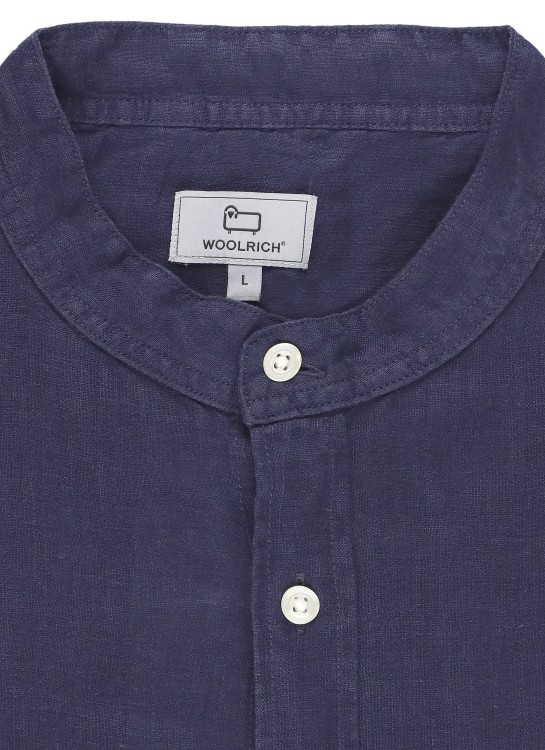 Shop Woolrich Dark Blue Linen Shirt