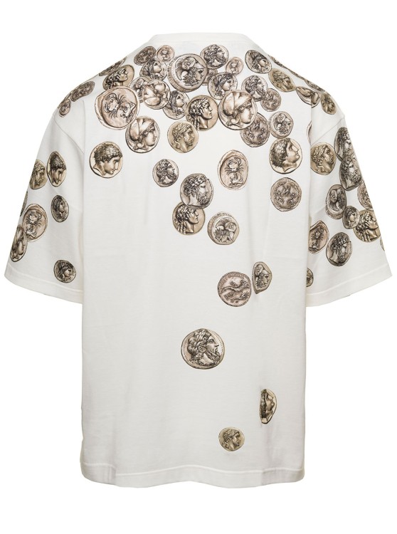 Shop Dolce & Gabbana White Oversized T-shirt With All-over 'monete' Print In Cotton