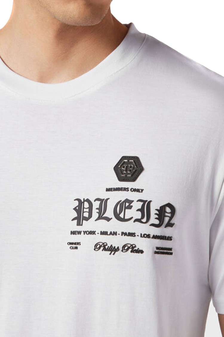 Shop Philipp Plein White Cotton T-shirt With Modern Design And Distinctive Logo Print