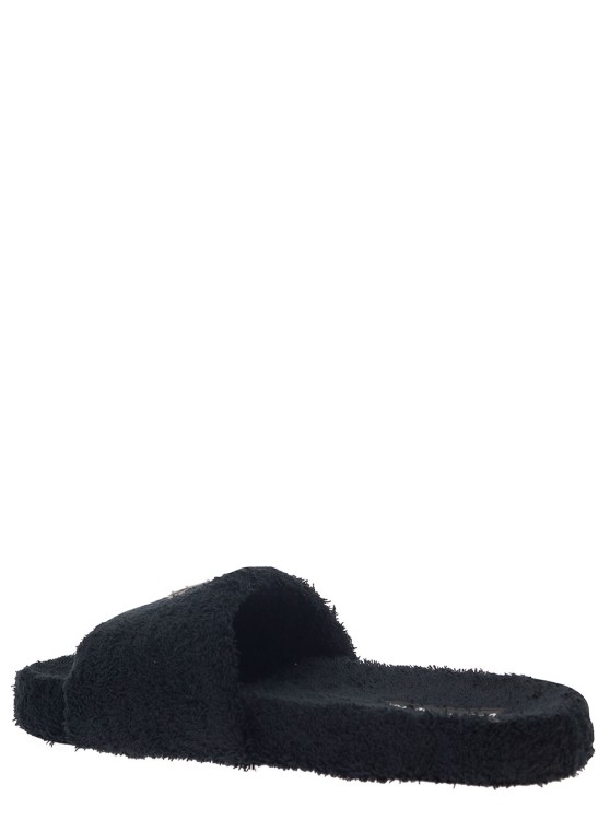 Shop Dolce & Gabbana Black Slide Sandal With Logo Plaque In Terrycloth