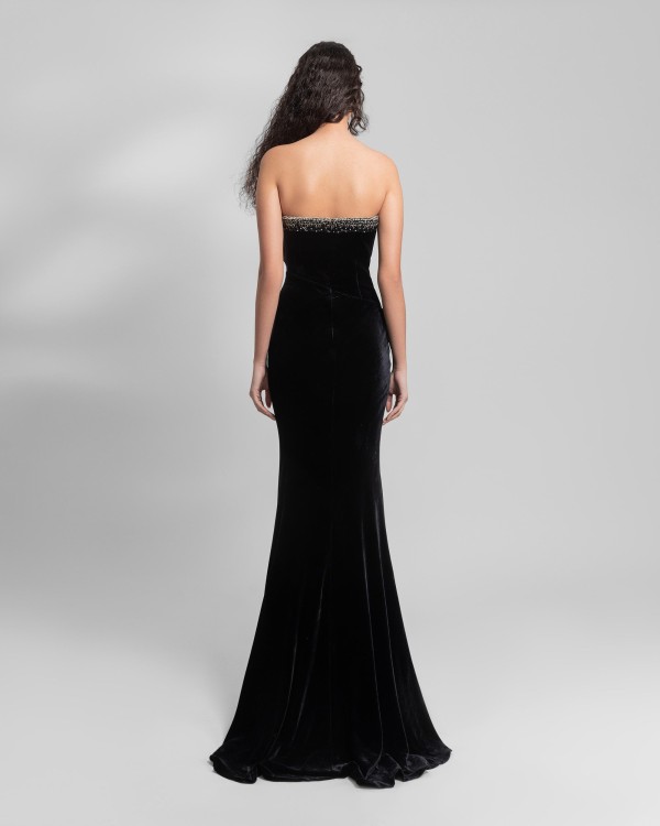 Shop Gemy Maalouf Beaded Strapless Slim Dress - Long Dresses In Black