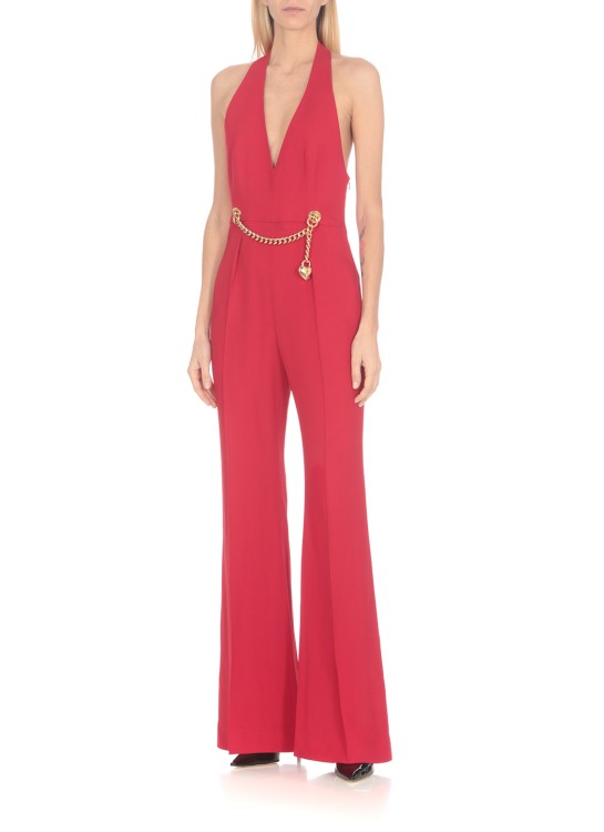 Shop Moschino Chain And Heart Jumpsuit In Red
