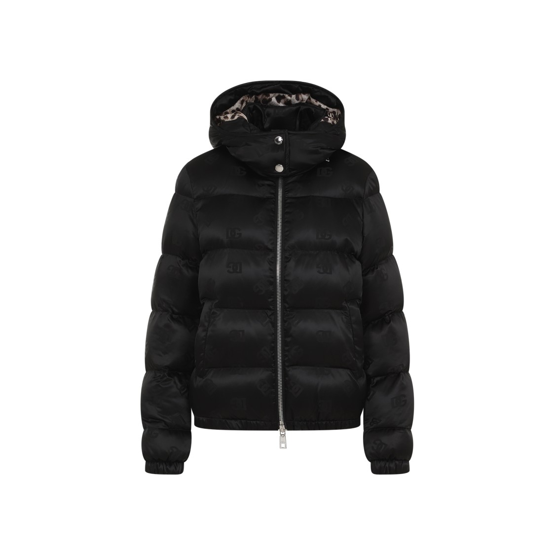 Dolce & Gabbana Monogram-jacquard Puffer Jacket In Black