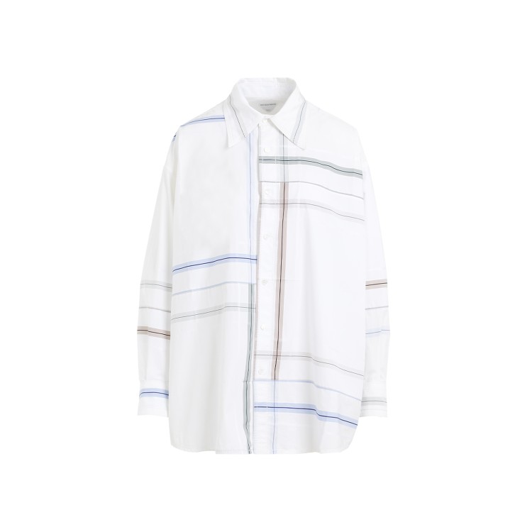 Shop Bottega Veneta Check White Blue Green Cotton Shirt