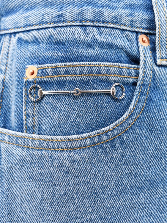 Shop Gucci Cotton Jeans With Iconic Metal Horsebit In Blue