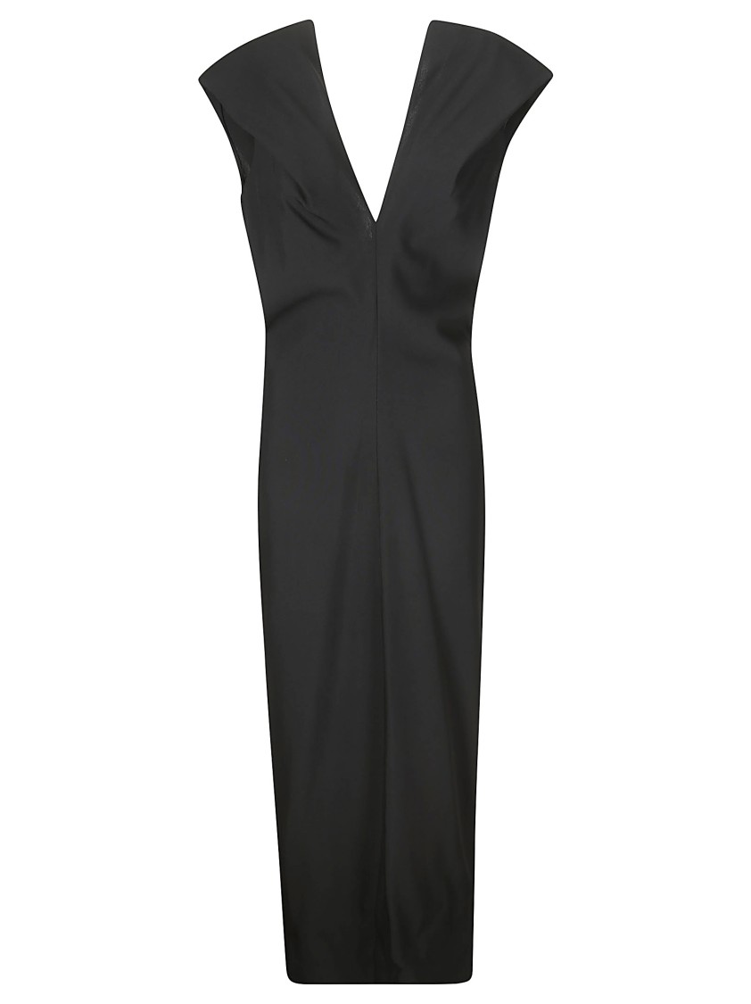 Khaite Ima Wool-blend Grain De Poudre Maxi Dress In Black