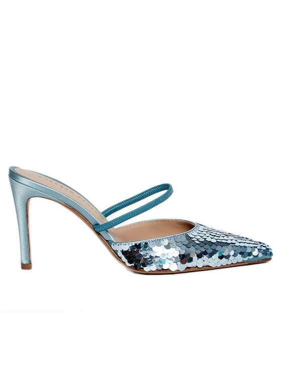 Roberto Festa Posik Slingback In Sequins And Light Blue Leather In White