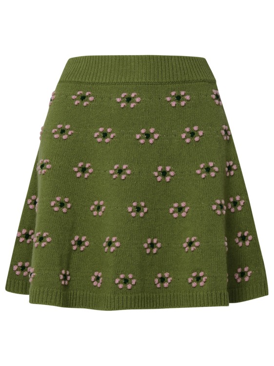 Shop Kenzo Green Wool Mini Skirt