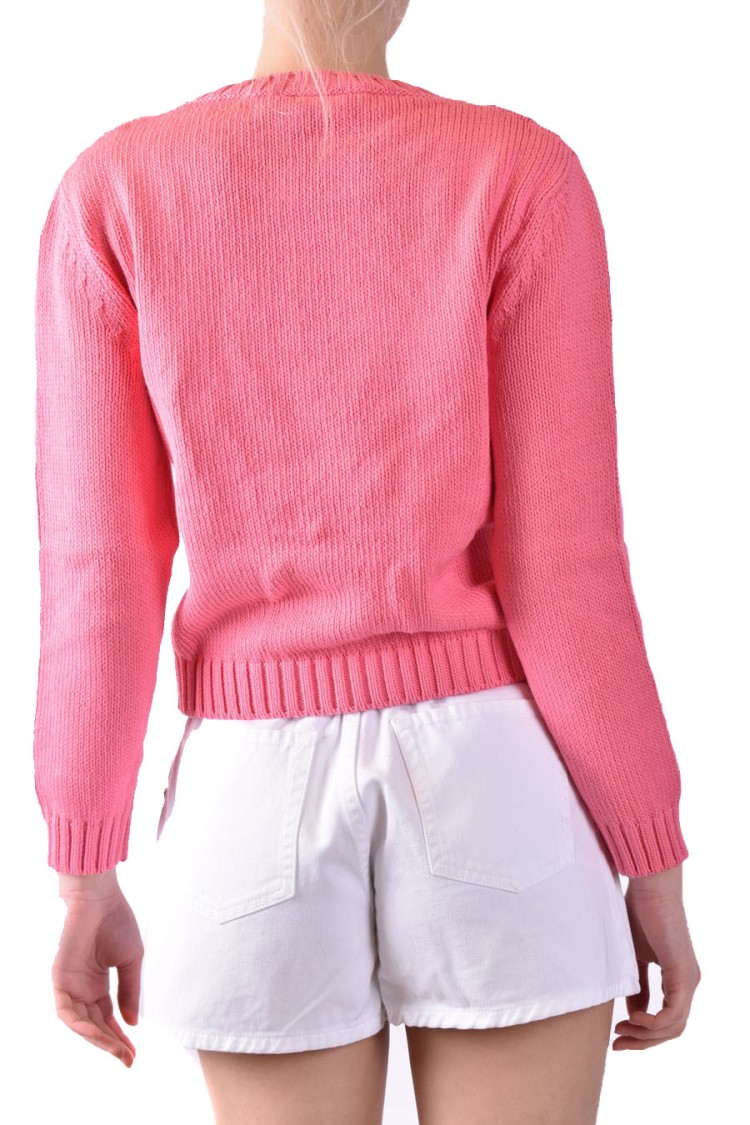Moschino Couture! Crew Neck Smiley Cotton Sweater In Burgundy