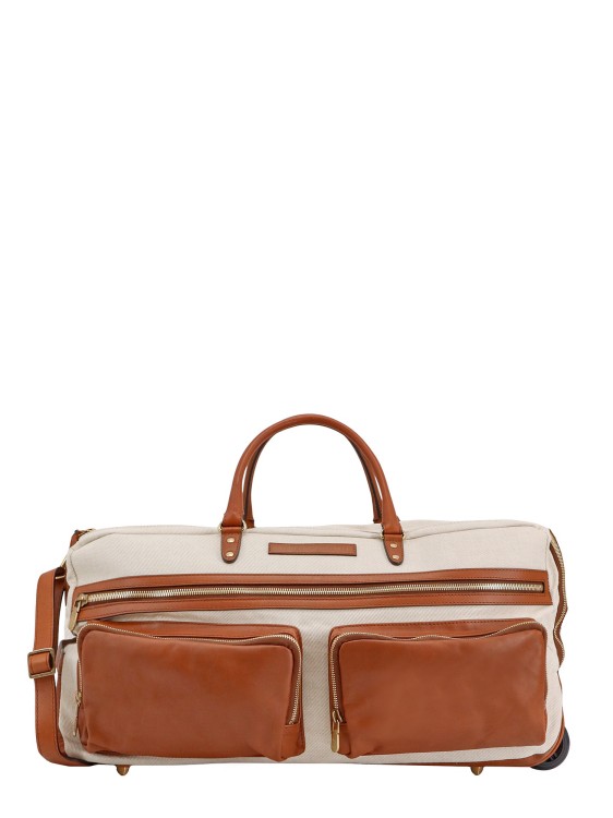 Shop Brunello Cucinelli Cotton Cavalry, Linen And Leather Trolley Bag In Brown