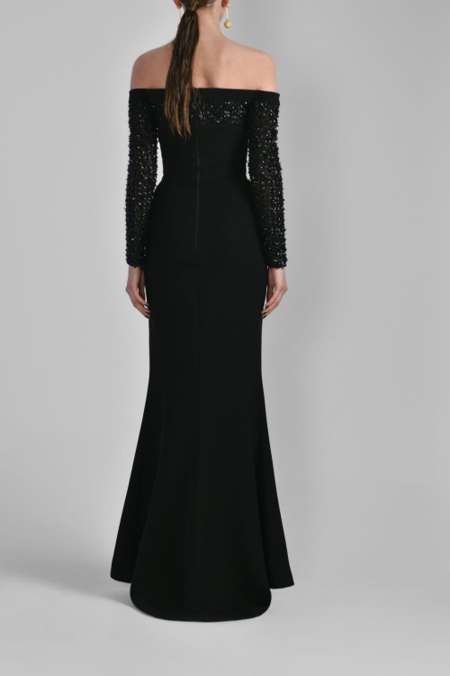 Shop Saiid Kobeisy Off-shoulder Crepe Dress With Beading In Black