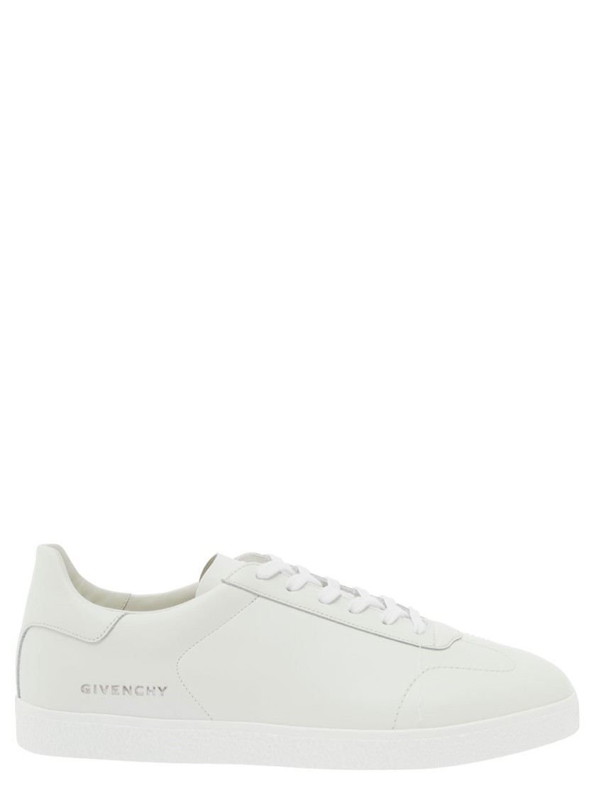 Shop Givenchy White Low Top Sneakers With Logo Lettering Detail In Leather