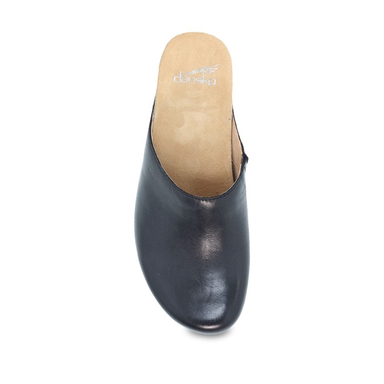 Dansko Black Leather Mule With Contrasting Beige Wedge In Grey