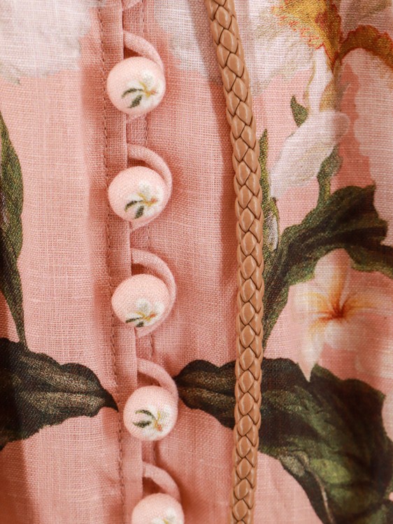Shop Zimmermann Linen Dress With Floral Print In Neutrals