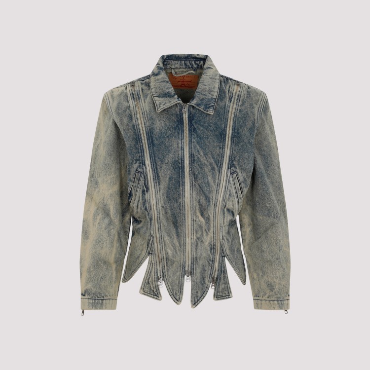 Shop Y/project Vintage Beige Tudor Zip Denim Jacket In Grey