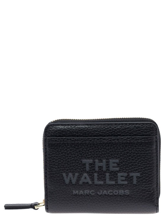 Marc Jacobs Mini Compact' Black Wallet With Embossed Logo In Hammered Leather In Gray