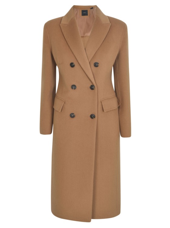 Shop Pinko Brown Double-breasted Wool Coat