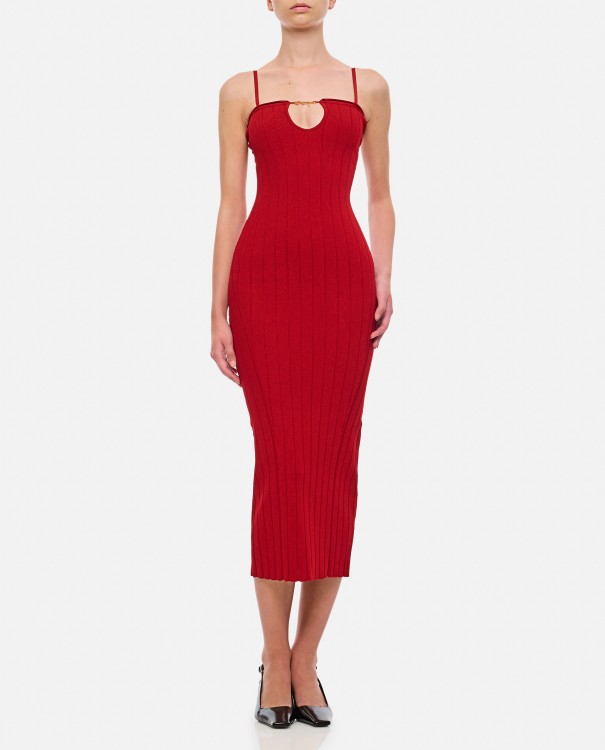 Shop Jacquemus La Robe Sierra Bretelles Viscose Midi Dress In Red