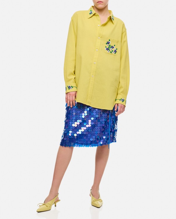 Shop Bode New York Beaded Chicory Ls Cotton Shirt In Yellow