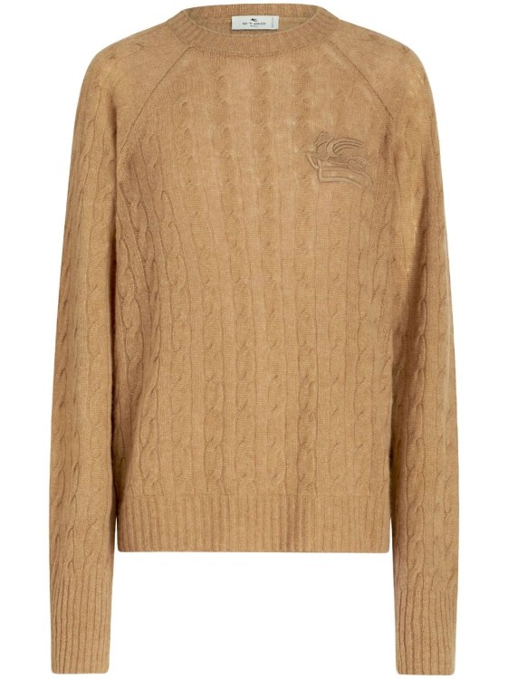 Shop Etro Logo-embroidered Cable-knit Jumper In Neutrals