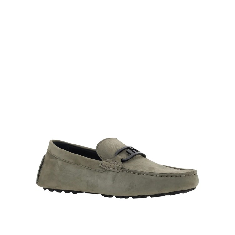 Shop Fendi Suede Driver Loafers In Grey