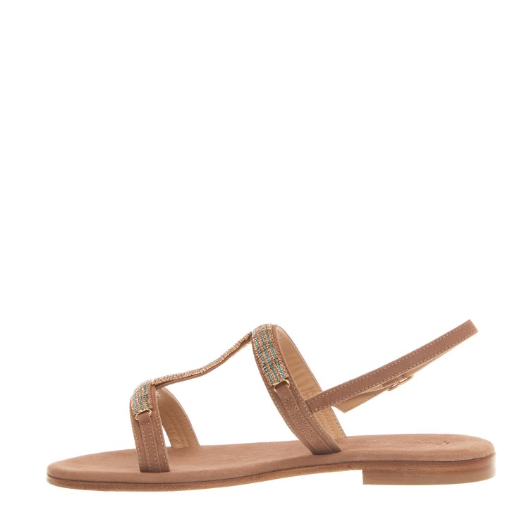 Shop Paola Fiorenza Beige Suede Sandal With Blue And Copper Crystals In Brown