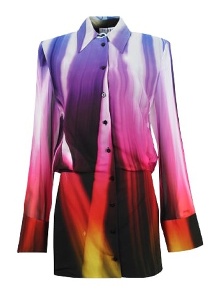 Attico Margot Prismatic Print Long Sleeve Georgette Mini Shirtdress In Purple