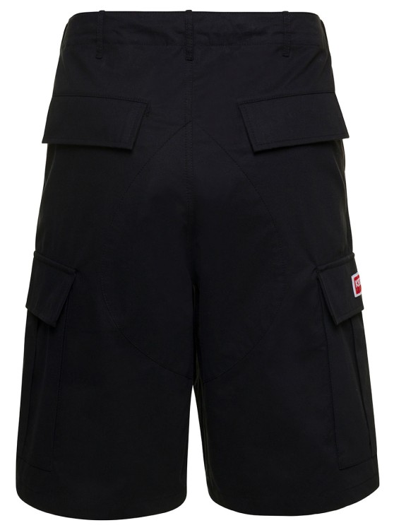 Shop Kenzo Black Cargo Shorts With Logo Patch In Cotton