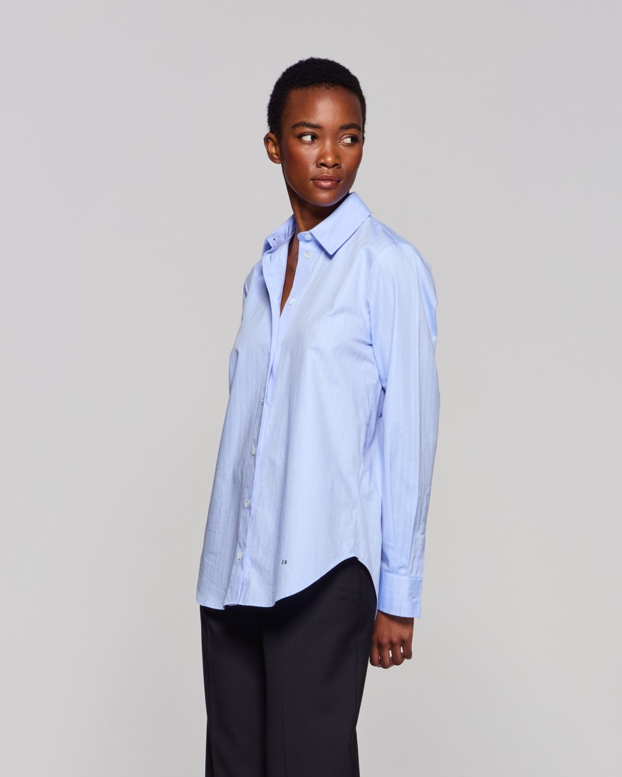 Shop Serena Bute Cotton Classic Shirt - Blue Herringbone