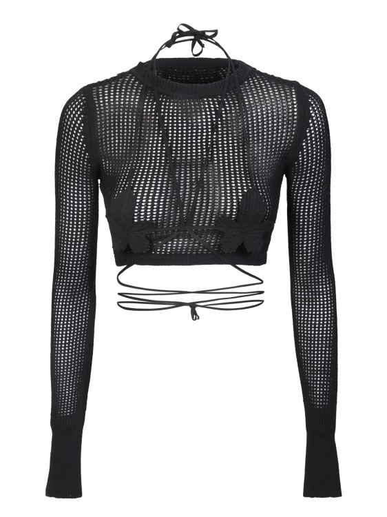 Shop Andreädamo Black Crop-top With Cut-out Details