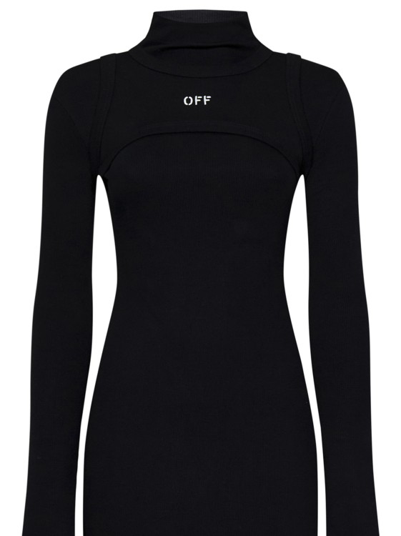 Shop Off-white Turtleneck Midi Dress In Black Ribbed Stretch Cotton